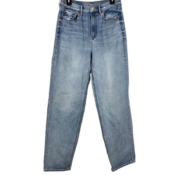 American Eagle Baggy Jean Womens Medium Wash High Rise Blue Jeans sz 10 Long - Picture 1 of 16